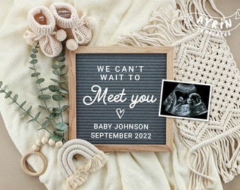 Digital Pregnancy Announcement for Social Media, We can't wait to Meet you, Letter Board Neutral, Editable Template