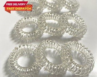 10 X SMALL CLEAR PLASTIC SPIRAL HAIR BANDS PONY TAIL STRETCHY ELASTIC BAND UK 