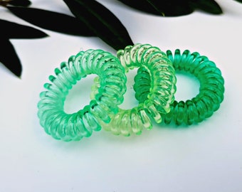 Green 9-pack Spiral Elastic Hair Bands - No Trace Waterproof Hair Ponytail Bobbles Coil Hair Ties Accessories - All Hair Types