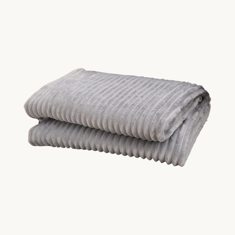 Throw Blanket for Sofa, Couch, Bed Soft, Chunky, Fluffy, Warm, Ribbed, Stripes Coral Fleece Large Thick, King Gray Grey 200x230cm image 7