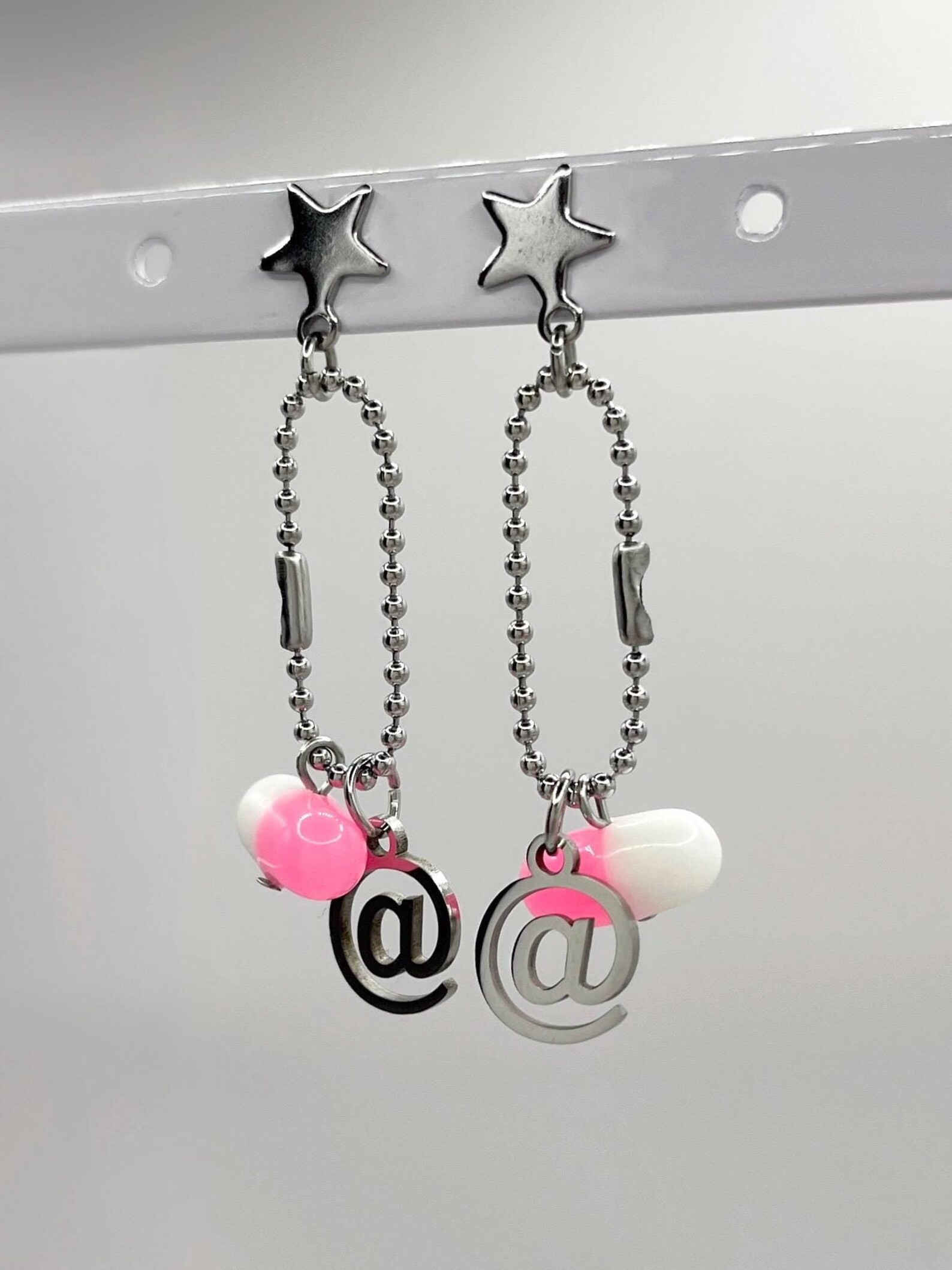 Cybercore Y2k Star Earrings With Neon Pink Pill Charms, Cute Mcbling ...