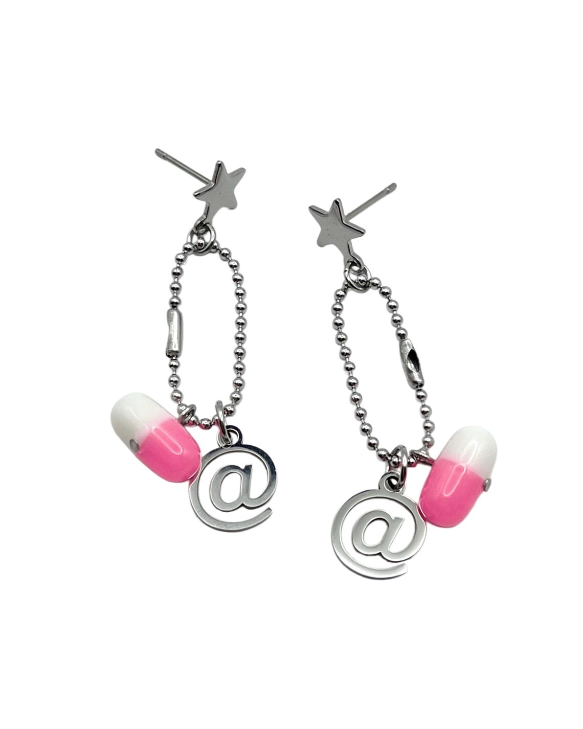 Cybercore Y2k Star Earrings With Neon Pink Pill Charms, Cute Mcbling ...
