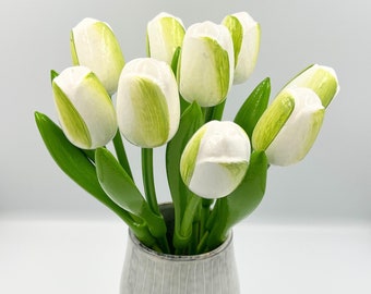 9 white wooden tulips Dutch style, 34 cm high, hand-painted, tulip bouquet, table decoration, decoration, cottagecore, gift for her