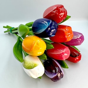 Wooden tulips, large 34 cm, (13.4&#39;&#39;), 9 tulips handmade, spring flowers, tulip flower bouquet, Cottagecore decor Holland, Mother&#39;s Day