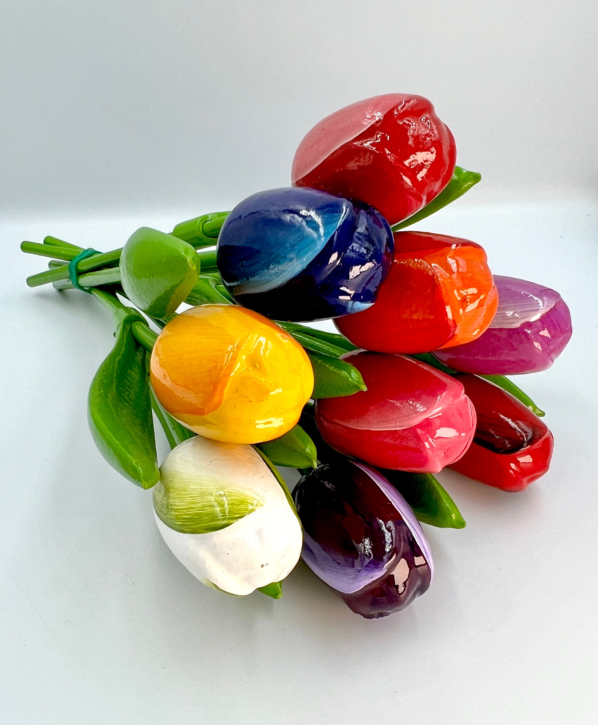 Wooden tulips, large 34 cm, (13.4''), 9 tulips handmade, spring flowers, tulip flower bouquet, Cottagecore decor Holland, Mother's Day