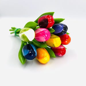Wooden Tulips 20 cm – Set of 9 Colorful Bouquet, Handmade in Holland style, Table Decor, Spring Flowers, Gift for Mother’s Day & Birthday