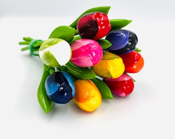 Wooden Tulips 20 cm – Set of 9 Colorful Bouquet, Handmade in Holland style, Table Decor, Spring Flowers, Gift for Mother’s Day & Birthday