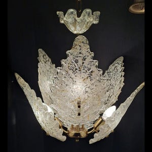En vintage ljuskrona i Murano-stil, Verdi, italienskt isglas från 1950-talet, Hollywood Regency-belysning,