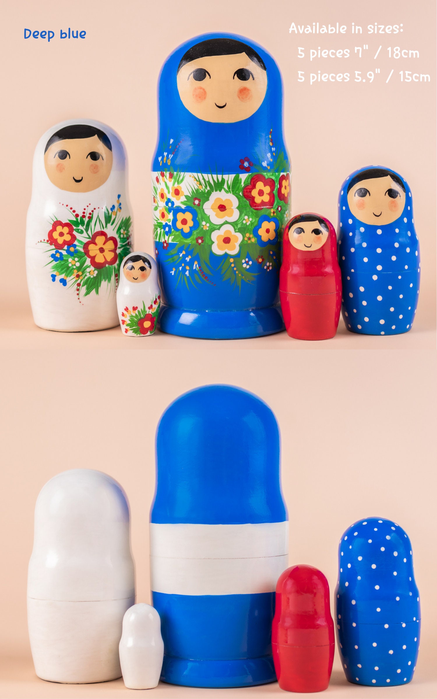 Nesting Dolls for Kids Pink and Blue Flowers Stacking Doll Etsy
