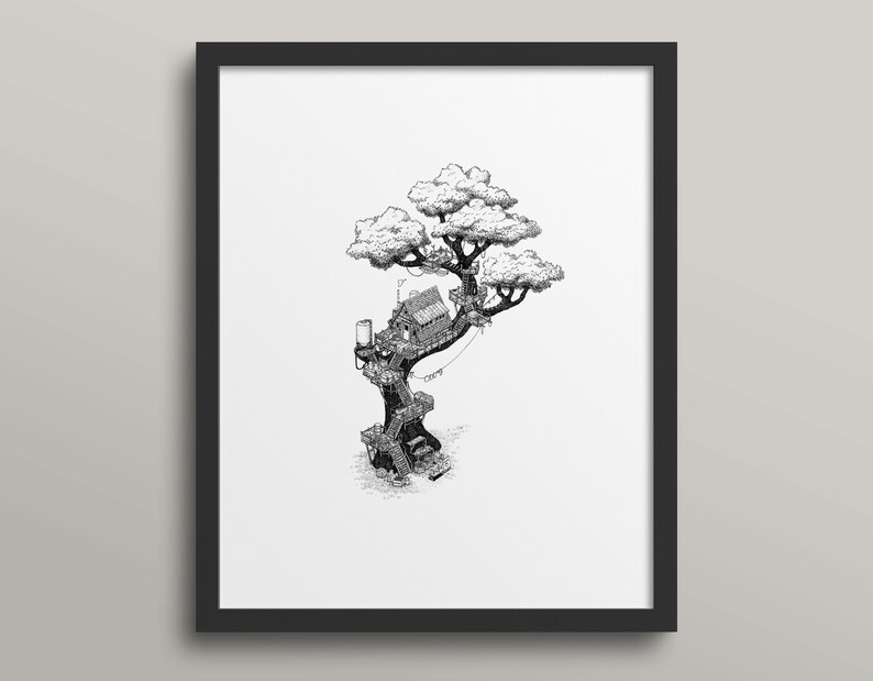Treehouse Print The Orchard | Treehouse Illustration | Fine Art Print - Etsy