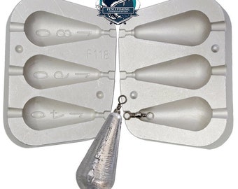 Moule à Plombs Torpedo Olive Sinker - 5 Poids 40-50-60-70-80 G - Pêche Mer/rivière - Compatible étain, Boucles #1
