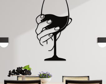 Wine Glass Metal Wall Decor, Modern Minimalist Decor, Sheet Metal Art