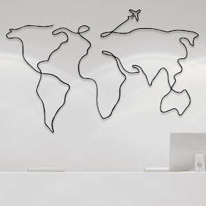 World Map Line Art, Large World Map, World Map, World Map Art, Map, Map Art, Map Decor, Travel Art, Wall Decor, Wall Art, Office Art, Gift