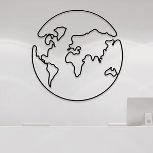 Art mural en métal du monde, Art du monde, terre, carte du monde, art du voyage, art mural, décoration murale, dessin au trait, décoration d'intérieur, décoration de chambre, cadeau pour la maison, plaque en métal