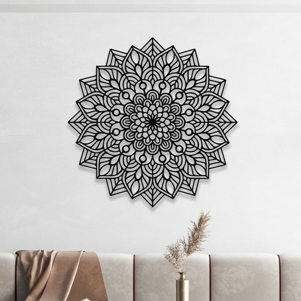 Decorazione da parete in metallo Mandala, Arte da parete con fiore di mandala, Arte da parete con fiore di loto, Decorazione da parete sopra il letto, Giardino esterno e Decorazione, Decorazione della camera