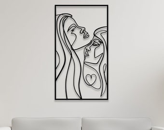 Lesbian Couple Line Art, Love Metal Sign Wall Art, Couple Art, Home Decor and Gifts, Line Art, Lesbian Art, Outdoor Garden and Decor