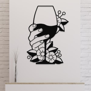 Wine Glass Metal Sign, Wine, Wine Art, Wine Decor, Wine Sign, Wine Gifts, Bar Art, Bar Decor, Bar Cart Art, Wall Art, Wall Decor, Line Art