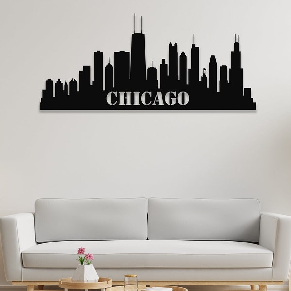 Chicago Wall Art, Business Sign For Wall, Office Wall Art, Office Decor, Living Room Art, Chicago Skyline Wall Art, Outdoor Garden and Decor