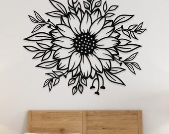 Wanddeko aus Metall mit Sonnenblumenmotiv: Florale Wanddeko aus Metall
