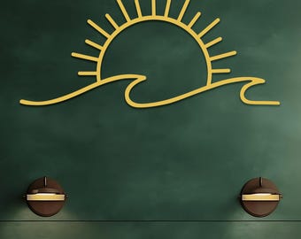 Metal Sun and Wave Wall Art: Coastal Line Art Decor