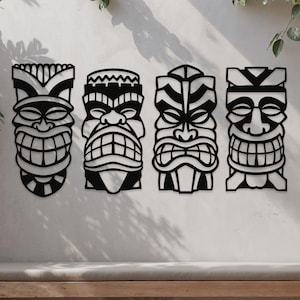 Set of 4 Tiki Mask Metal Wall Decor, Tiki Mask, Totem, Tiki, Tiki Art, Tiki Wall Art, Tiki Decor, Wall Art, Wall Decor, Wall Hanging