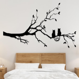 Cats on Tree Metal Wall Art: Wall Decor Over The Bed