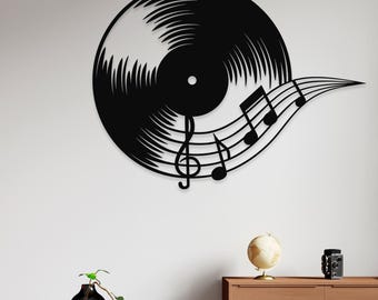 Decoración de pared metálica con forma de disco de música: Decoración de pared de vinilo y metal