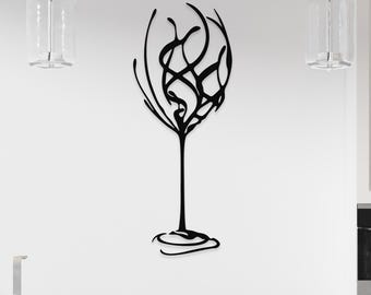 Wine Glass Metal Wall Art: Bar Decor Sign