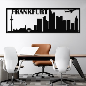 Frankfurt Skyline Metal Wall Art – City Silhouette Metal Wall Decor – Modern Skyline Wall Sign for Office or Living Room
