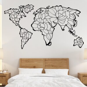 Florale Weltkarte, Wandkunst, Karte, Kartenkunst, Weltkarte, Reise, Reisekarte, Reisekunst, Blumen, Blumenkunst, Wandkunst, Wanddekoration, Raumdekor