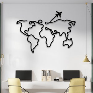 World Map Line Art, Metal Wall Decor, Wall Art, Wall Decor, Office Wall Art, Living Room Wall Art, Office Decor, Outdoor Garden and Decor