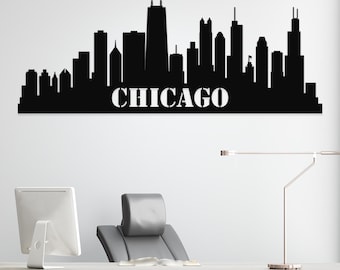 Chicago-Skyline-Wandbild aus Metall: Moderne Bürodekoration
