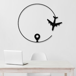 Arte da parete in metallo con aeroplano, aeroplano, arte con aeroplano, viaggio, arte da viaggio, decorazione da viaggio, arte da parete, decorazione da parete, cartello aziendale, cartello in metallo, arte lineare
