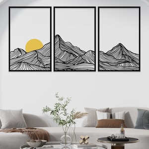 Set of 3 Mountain and Sun Metal Wall Art, Mountain, Metal Wall Art Mountain, Mountain Art, Mountain Decor, Sun Decor, Nature Art, Wall Art