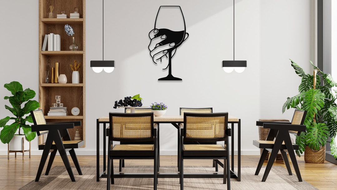 Wine Glass Metal Wall Art, Modern Wall Art, Minimalist Wall Art, Living ...
