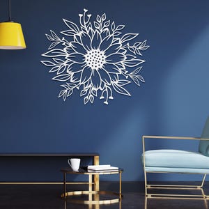 Sunflower Metal Wall Art: Floral Metal Wall Art White