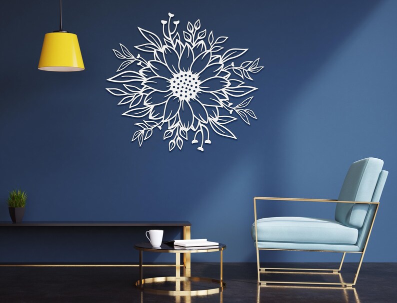 Sunflower Metal Wall Art: Floral Metal Wall Art White