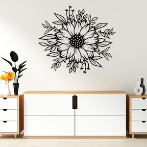 Sunflower Metal Wall Art: Floral Metal Wall Art Black