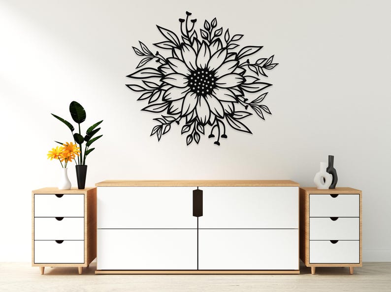 Sunflower Metal Wall Art: Floral Metal Wall Art Black