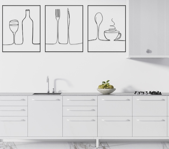 Metall-Linienkunst für die Küche: Wanddekoration für Essbereich und Bar