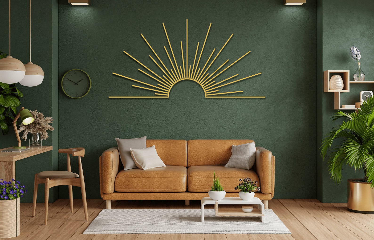 Sun Metal Wall Decor, Sun, Sun Art, Sun Decor, Sunrise, Sunrise Art, Beach Decor, Wall Art, Wall Decor, Room Decor, Home Decor, Home Gift - Gold, 41.3x20.8"| 105x53cm