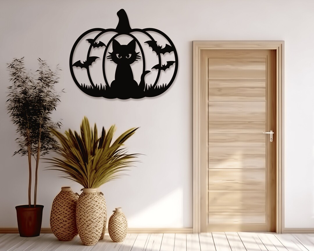 Halloween Pumpkin Wall Decor Halloween Cat Black Cat Etsy