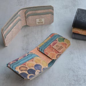 Large Bifold Wallet Cork Vegan Leather Multi Color and Prints