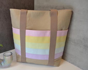 Bolso de mano con bolsillo a rayas de arcoíris pastel