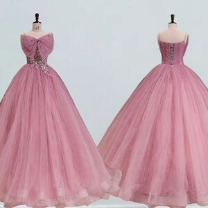 Pink Tulle Spaghetti Strap Ruffles Ball Gown Sweet-16 Prom Dresses,PD0 –  AlineBridal