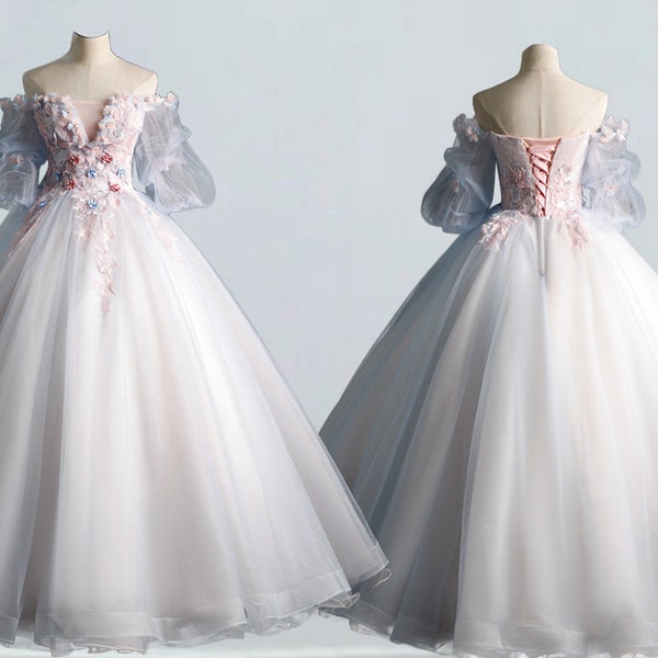 3d Flower Ball Gown Wedding Dress Etsy