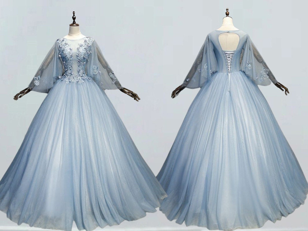 Light Blue Princess Ball Gown Sweet 16 Gown, Tulle Formal Dress with L –  Cutedressy