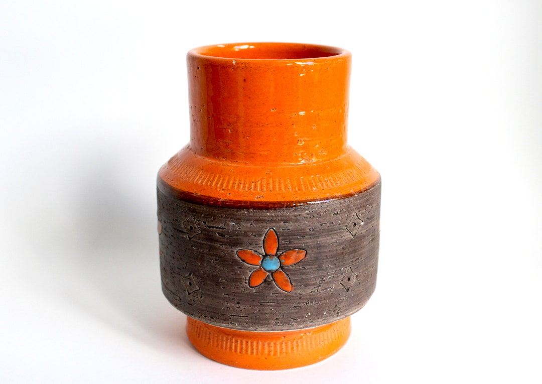 Mid Century Vase in Orange and Brown, Mcm Italian Pottery, Orange and