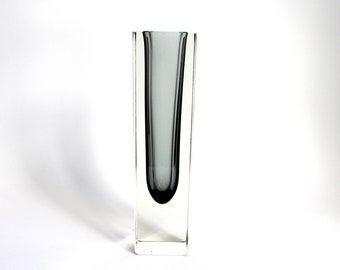 Large Murano vase from the 70s, sommerso vase in black, collectable art glass, rectangular murano vase