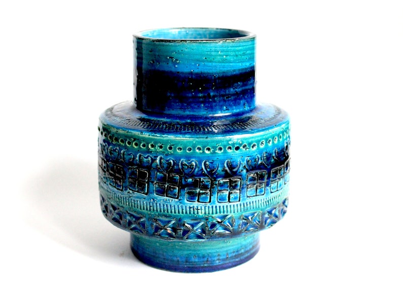 Bitossi cylindrical vase in Rimini blue glaze from the 60s, mid century Italian pottery, blue Bitossi vase, mcm Italian ceramics image 6